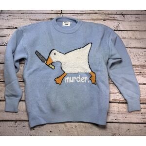 Aelfric Eden Duck Goose Sweater Knife Murder‎ Funny Size M Blue White